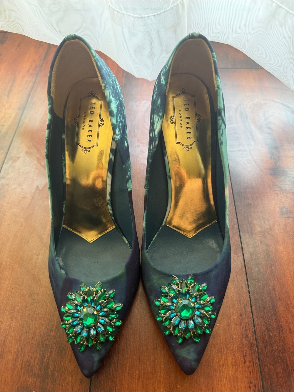 Ted Baker Green Jewel-Embellished Pointed Toe Pumps